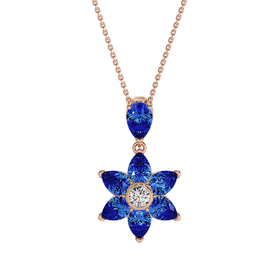Les Fluer Rose Gold Blue Flower Pendant