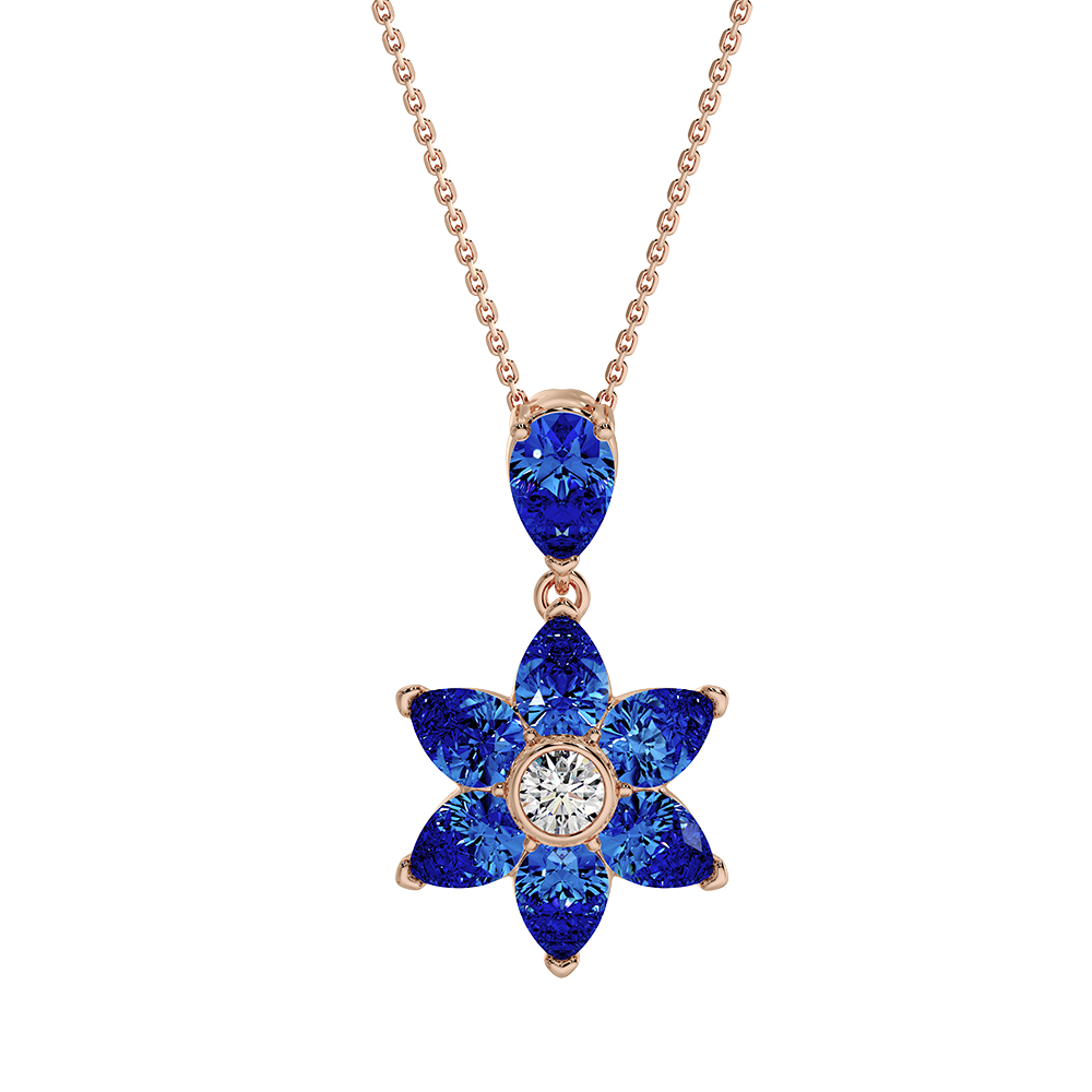 Les Fluer Rose Gold Blue Flower Pendant
