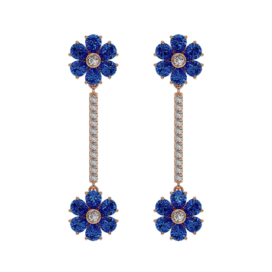 Les Fluer Rose Gold Blue Flower Earrings