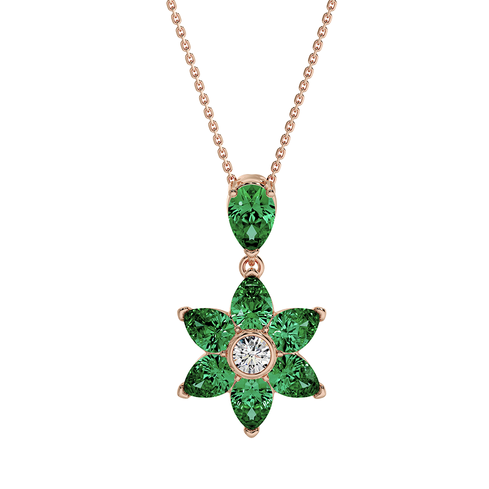 Les Fluer Rose Gold Green Flower Pendant