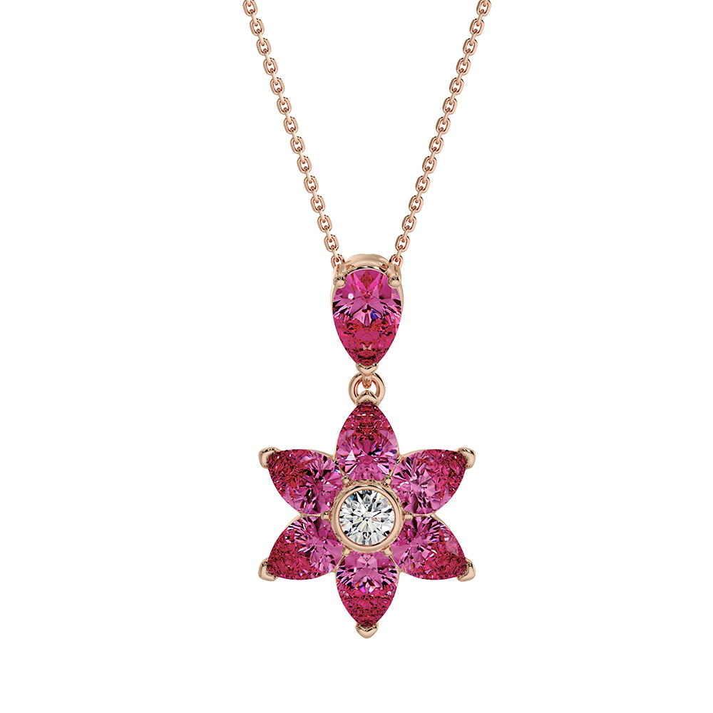 Les Fluer Rose Gold Pink Flower Pendant