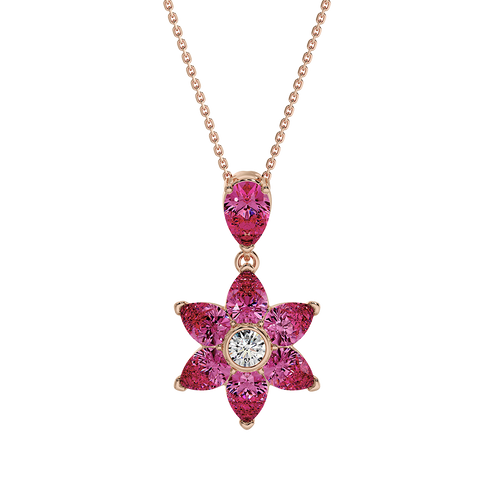Les Fluer Rose Gold Pink Flower Pendant