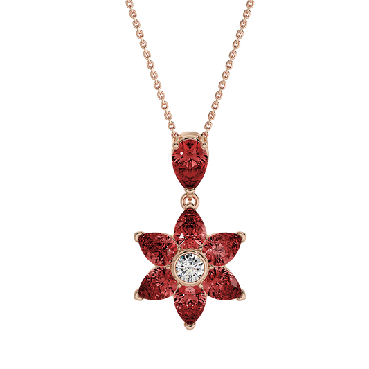 Les Fluer Rose Gold Red Flower Pendant