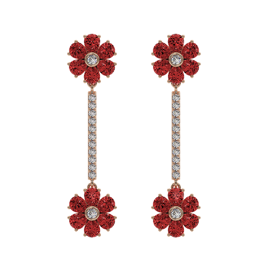 Les Fluer Rose Gold Red Flower Earrings