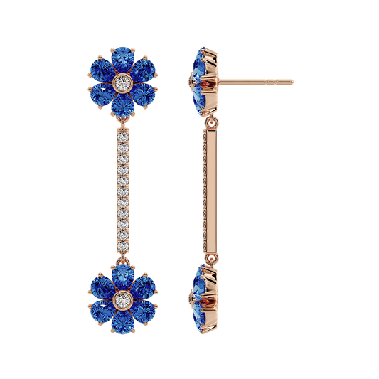 Les Fluer Rose Gold Blue Flower Earrings