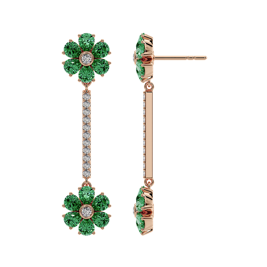 Les Fluer Rose Gold Green Flower Earrings