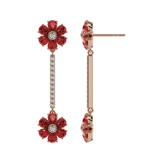 Les Fluer Rose Gold Red Flower Earrings