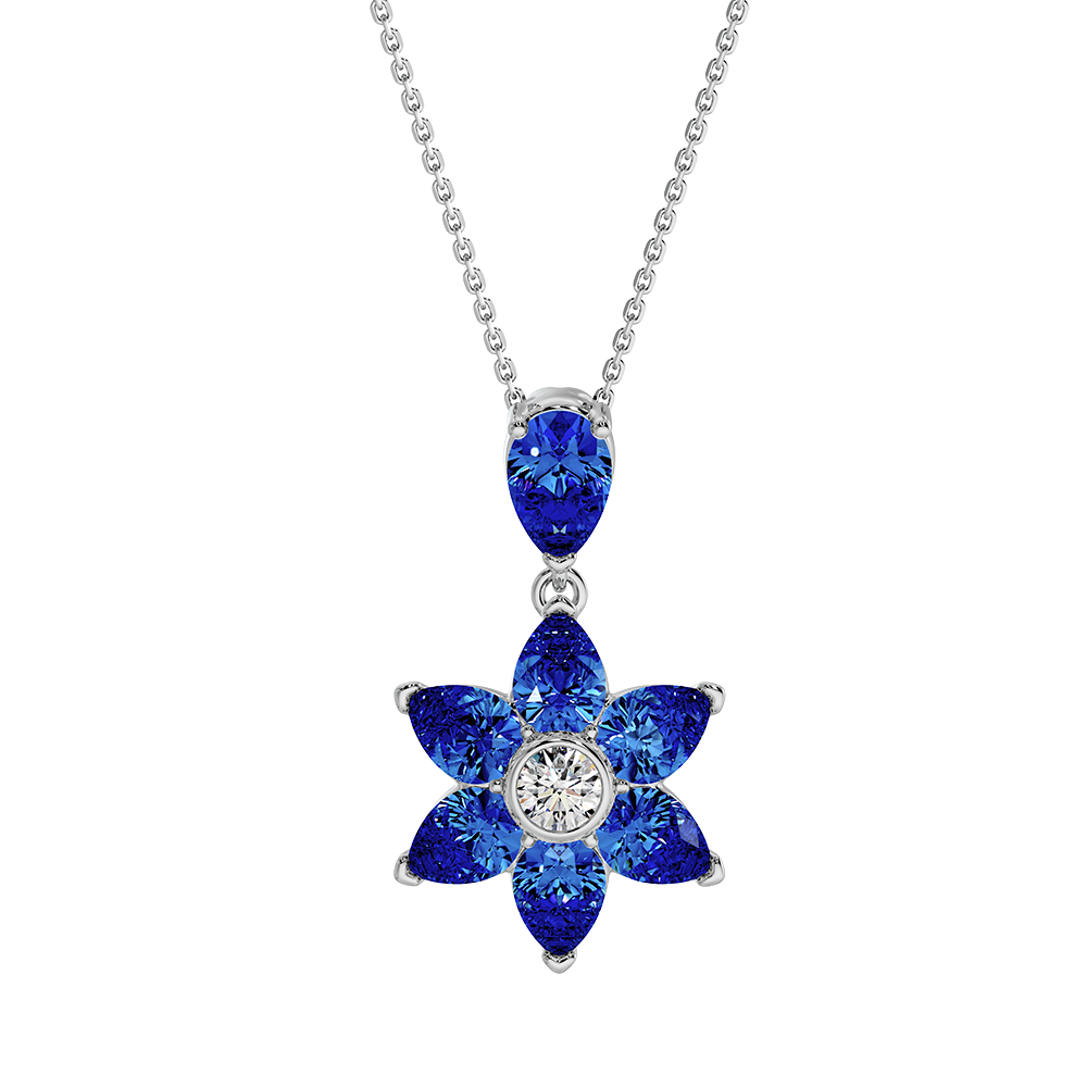 Les Fluer White Gold Blue Flower Pendant