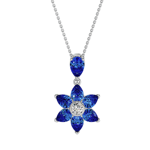 Les Fluer White Gold Blue Flower Pendant
