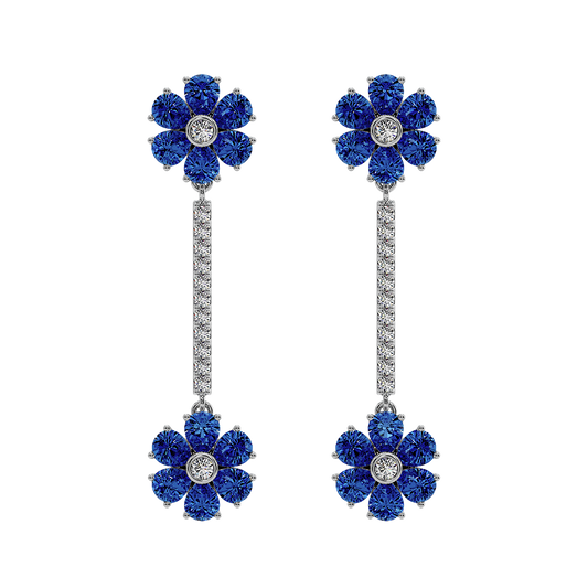 Les Fluer White Gold Blue Flower Earrings