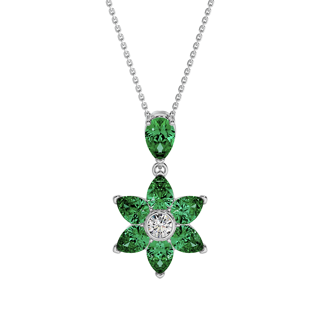 Les Fluer White Gold Green Flower Pendant