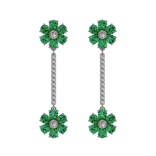 Les Fluer White Gold Green Flower Earrings