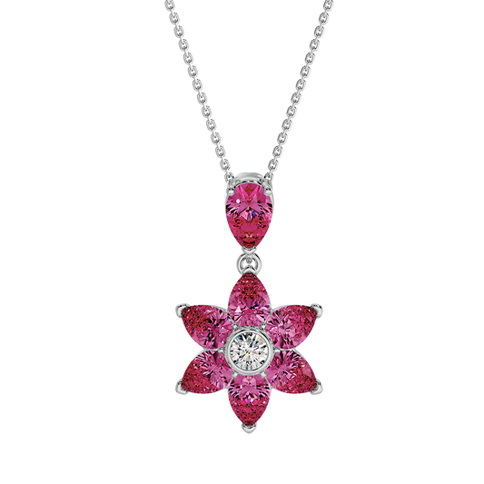 Les Fluer White Gold Pink Flower Pendant