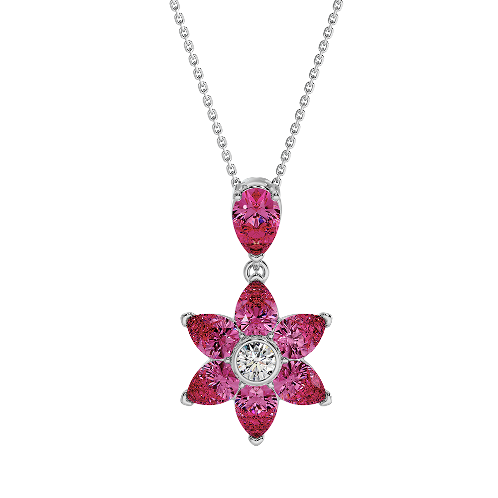 Les Fluer White Gold Pink Flower Pendant
