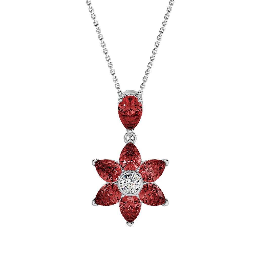 Les Fluer White Gold Red Flower Pendant