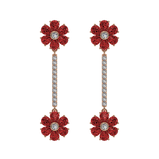 Les Fluer White Gold Red Flower Earrings