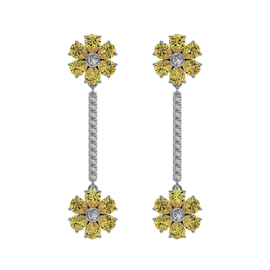 Les Fluer White Gold Yellow Flower Earrings