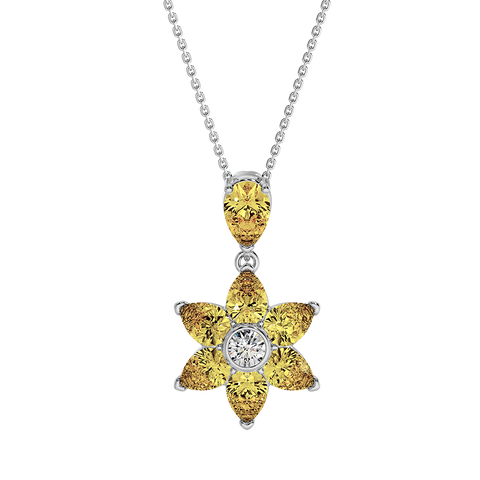 Les Fluer White Gold Yellow Flower Pendant