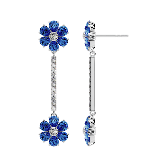 Les Fluer White Gold Blue Flower Earrings