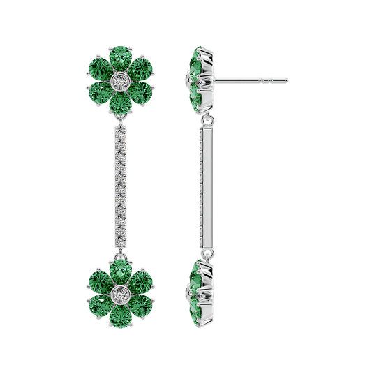 Les Fluer White Gold Green Flower Earrings