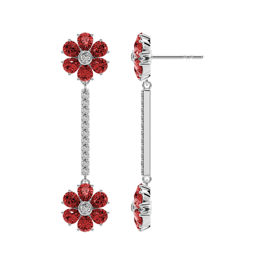 Les Fluer White Gold Red Flower Earrings