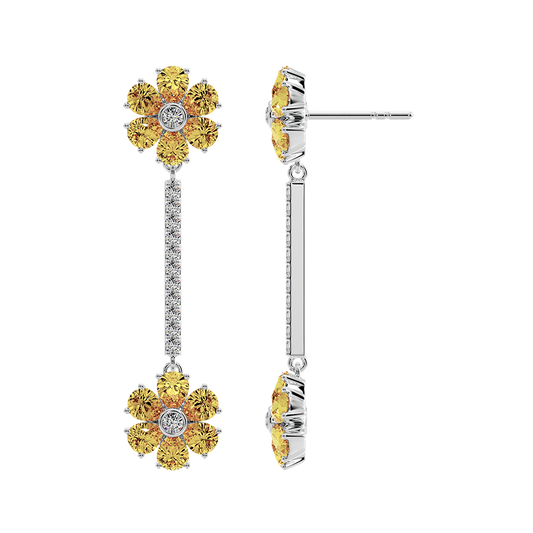 Les Fluer White Gold Yellow Flower Earrings