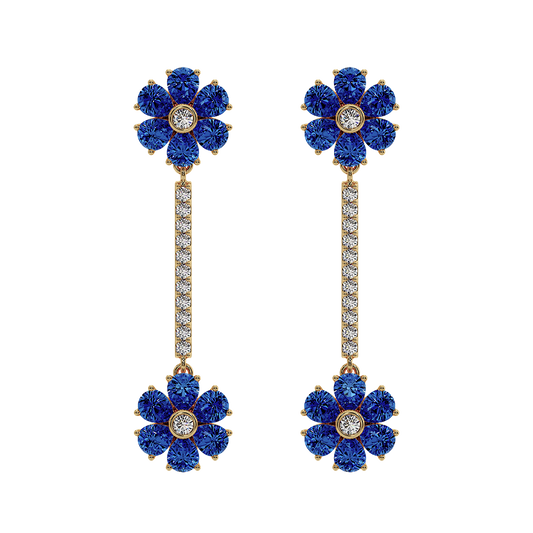 Les Fluer Yellow Gold Blue Flower Earrings
