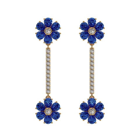 Les Fluer Yellow Gold Blue Flower Earrings