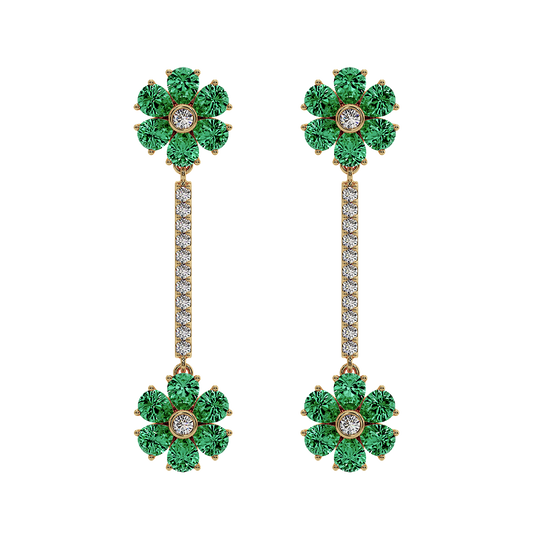 Les Fluer Yellow Gold Green Flower Earrings
