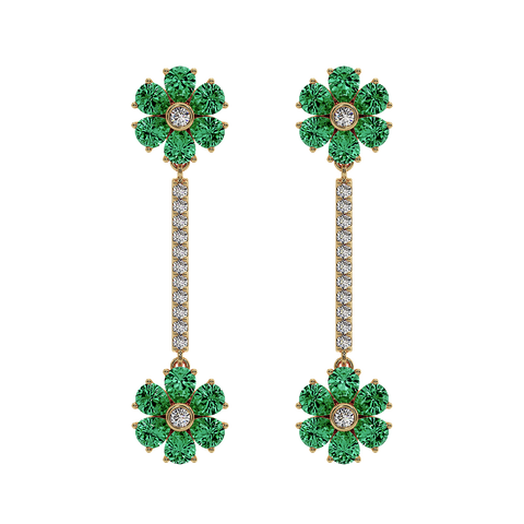 Les Fluer Yellow Gold Green Flower Earrings