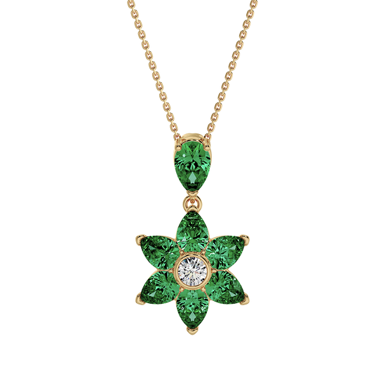 Les Fluer Yellow Gold Green Flower Pendant
