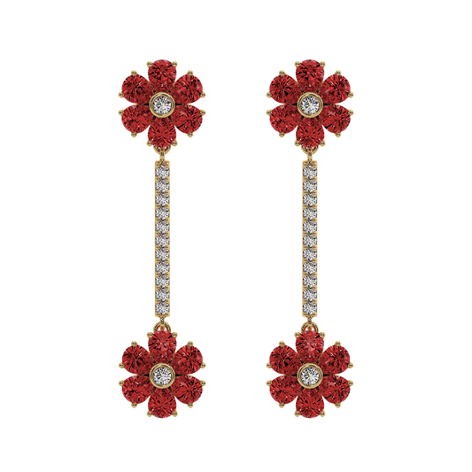 Les Fluer Yellow Gold Red Flower Earrings