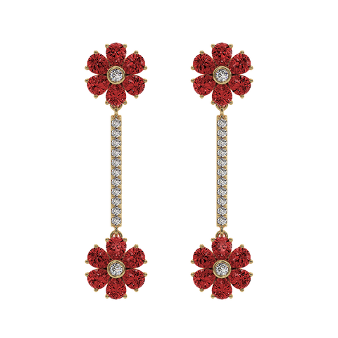 Les Fluer Yellow Gold Red Flower Earrings