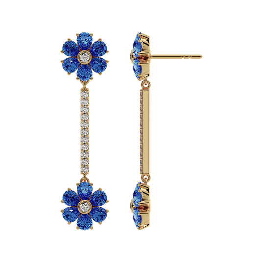 Les Fluer Yellow Gold Blue Flower Earrings