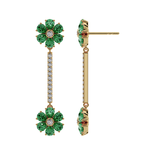 Les Fluer Yellow Gold Green Flower Earrings