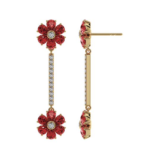 Les Fluer Yellow Gold Red Flower Earrings